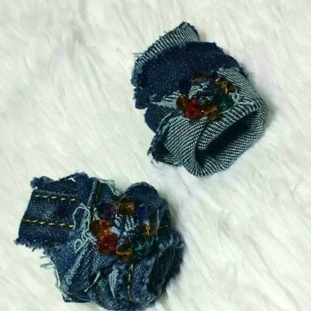 Tasty Raw Edge Denim Head Wrap Brooch Pins